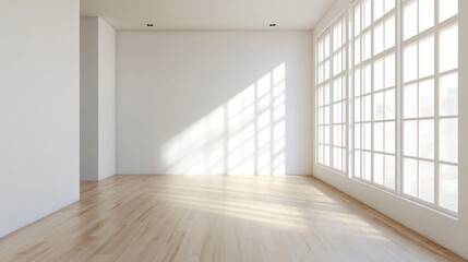 Obraz premium Empty Room with Large Window and Wooden Floor