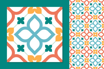 Thai Colorful Geometric Floral Pattern, seamless pattern for printing or tile patterns . Vector illustration
