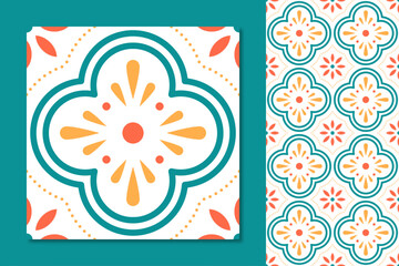 Colorful Geometric Floral Pattern, seamless pattern for printing or tile patterns . Vector illustration
