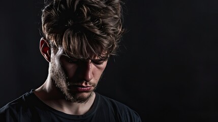 Obraz premium Upset Man on black background.