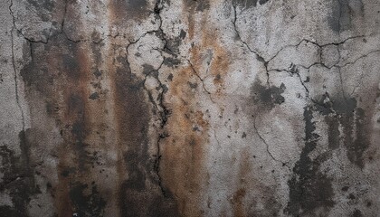 A close-up of a stained concrete surface with organic patterns created by weathering, water stains, and discoloration, offering a dynamic and varied texture