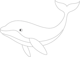Wonderful whale outline illustration, swimming gracefully with a gentle curve, drawn with smooth, sweeping lines on a white background.