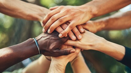 Fostering a united community: A team of varied individuals uniting to aid each other through communal welfare efforts.
