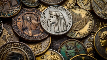 Delve into the symbolism on ancient Egyptian coins, featuring gods, pharaohs, and significant landmarks