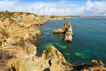 Algarve portugal. The most beautiful sea coast, beautiful sea and fantastic rock formations