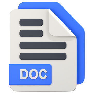 White File with doc extension 3D Icon Illustration. Low Poly Style