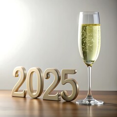 2025 inscription with champagne glass on table

