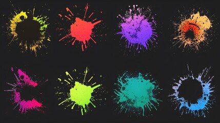 Colorful assortment of realistic paint splatters in a messy and creative design.