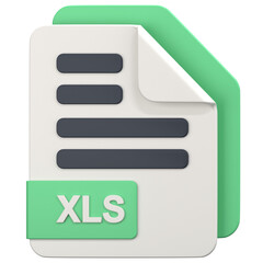White File with xls extension 3D Icon Illustration. Low Poly Style