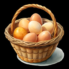 a basket of eggs on white background