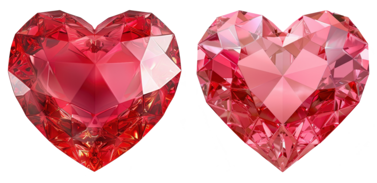 pink heart crystal isolated on transparent background