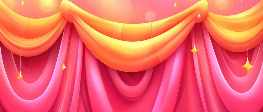 A vibrant curtain design featuring pink and orange hues, creating a whimsical atmosphere perfect for events or performances.