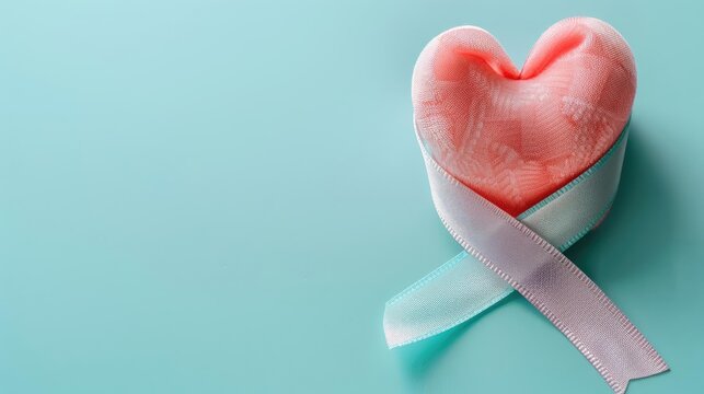 HIVAIDS awareness ribbon intertwined with a heart, symbolic design, supportive healthcare message