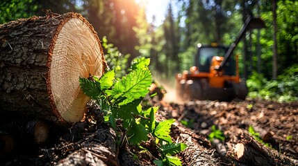 Fototapeta premium An image of tree cutting during a responsible forestry management project, featuring agronomy techniques for sustainability.