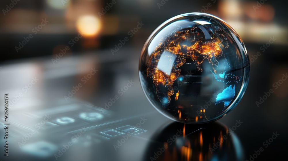 Poster A glowing digital globe on a futuristic interface, symbolizing global connectivity, technology, and data visualization in a modern world.