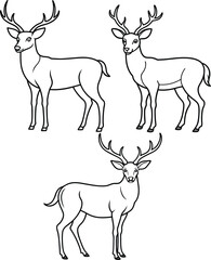 A package of Dear outline or line art or sketch illustration, standing gracefully with antlers visible, drawn with elegant and slender lines on a white background.