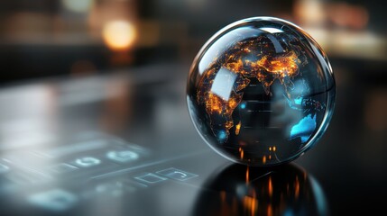A glowing digital globe on a futuristic interface, symbolizing global connectivity, technology, and data visualization in a modern world.