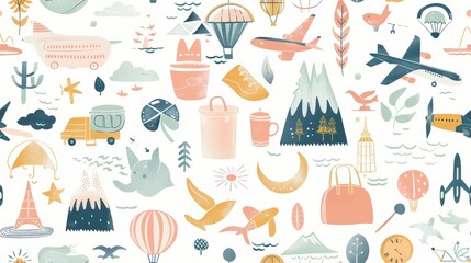 Set of holiday elements travel decoration watercolor decoration