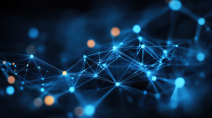 Abstract background with glowing dots and connections in blue color