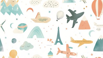 Set of holiday elements travel decoration watercolor decoration