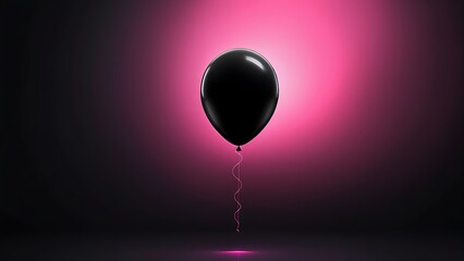 Obraz premium Neon Pink glow illuminates black balloon floating above pink surface. Perfect for party invitations, celebration graphics, or whimsical backgrounds