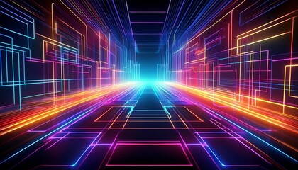An abstract tech-inspired background with a grid of glowing lines in neon colors, giving a futuristic digital feel