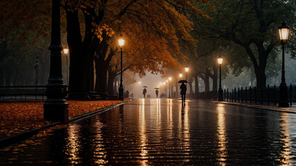 Herbststimmung im Regen im Park