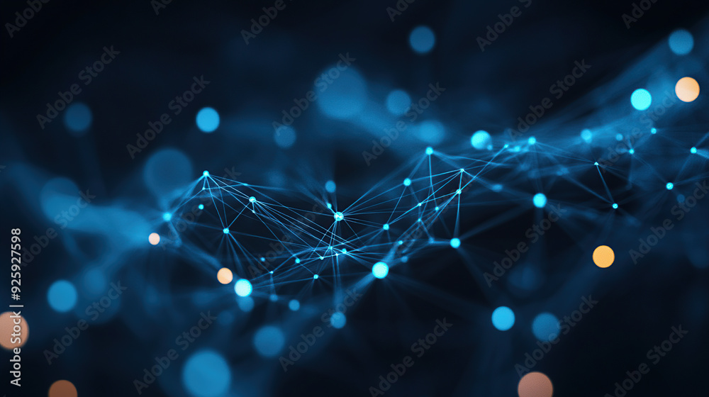 Wall mural Abstract background with glowing dots and connections in blue color