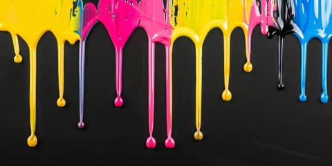 Color drips, flowing onto a solid black background.