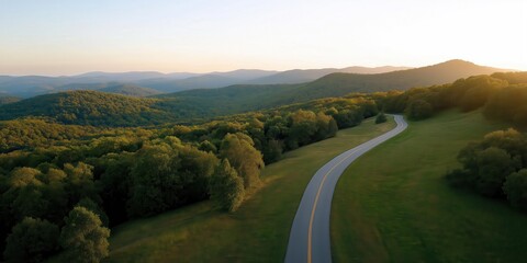 A road winding its way through the beautiful landscape of the Blue Ridge Parkway. With copy space.