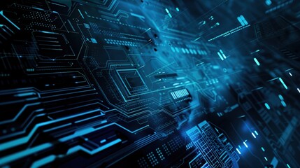 Circuit Board Technology Background. Blue Abstract Data Transfer Design Illustration.