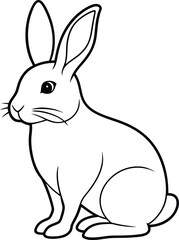 Rabbit outline illustration, sitting with long ears upright, drawn with soft, rounded lines on a white background.