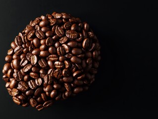 Close-up of roasted coffee beans on a dark background, showcasing rich textures and colors for a premium coffee experience.