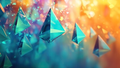 Blue geometric shapes on orange background.