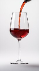 A deep red wine cascades smoothly into a crystal-clear glass, creating ripples that catch the light beautifully