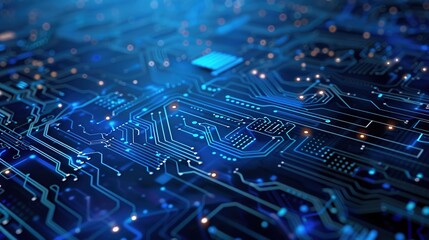 Circuit Board Technology Background. Blue Abstract Data Transfer Design Illustration.