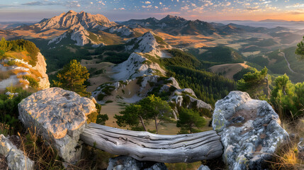 Panorama of the Romanian countryside at night under the light of the full moon