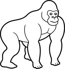 An outline illustration of a gorilla, standing on all fours with a powerful stance, drawn with bold, simple lines on a white background.