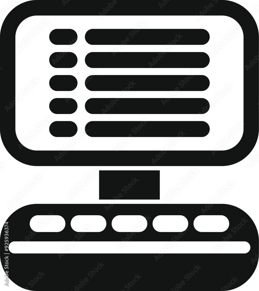 Poster simple black icon of a computer showing a list on the screen