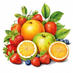 the AI Image Generator, fresh fruits isolated on white