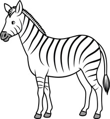 The animal of Zebra outline or sketch or line art illustration, silouette, standing side-on with its distinctive striped pattern represented by clean lines on a white background.