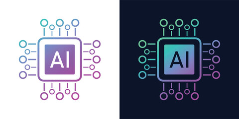 Artificial Intelligence AI Chip in Human Head. Artificial Intelligence icon with Machine learning, digital skills, generative AI, AI technology, algorithm, virtual intelligence and future