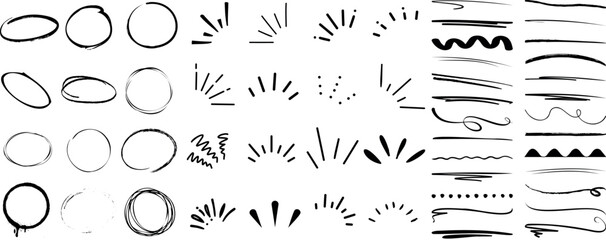 Doodle circle, sparkle, and underline collection. Hand drawn sparkle circle line vector design elements. Perfect for creative projects, presentations, and illustrations