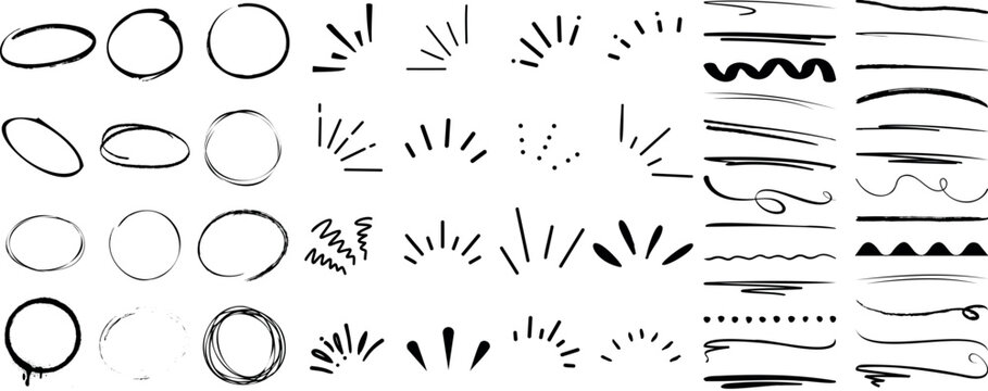Doodle circle, sparkle, and underline collection. Hand drawn sparkle circle line vector design elements. Perfect for creative projects, presentations, and illustrations