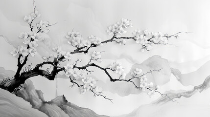 Sumi-e ink painting capturing the serene beauty of a traditional Japanese