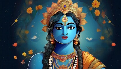 Lord Krishna portrait Clip art Illustration. Generated image