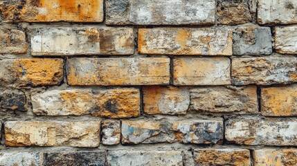 Obraz premium A close-up of an ancient brick wall with rough, uneven surfaces and discolored bricks, showing the passage of time