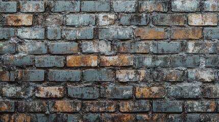 Obraz premium A rustic brick wall with uneven surfaces and visible signs of weathering, creating a textured, aged look