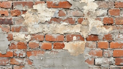 Obraz premium A rustic brick wall with visible signs of decay, including crumbling mortar and bricks, adding a sense of age and history