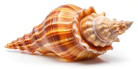 Fototapeta premium Isolated bright spiral seashell conch for use as decoration element , decoration, sea, marine, shell, isolated, spiral, natural